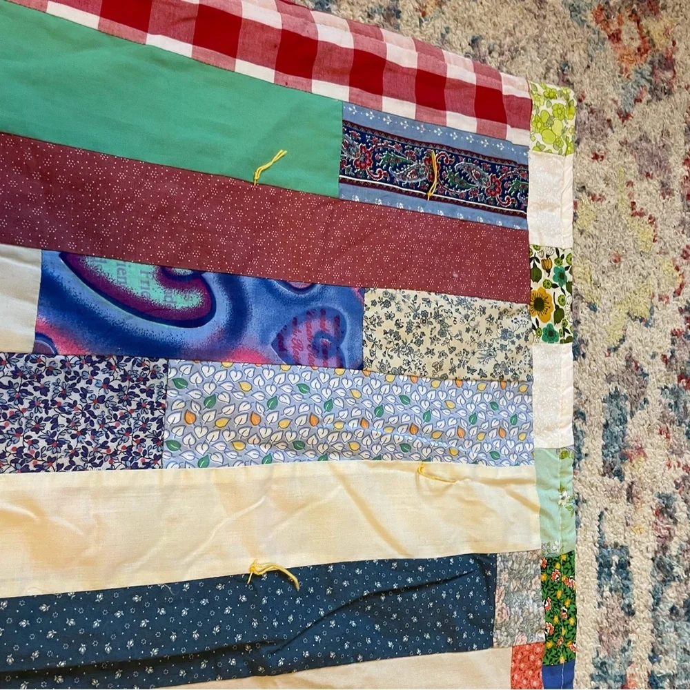 Vintage handmade patchwork cottagecore baby quilt 30”x38” blessings cute